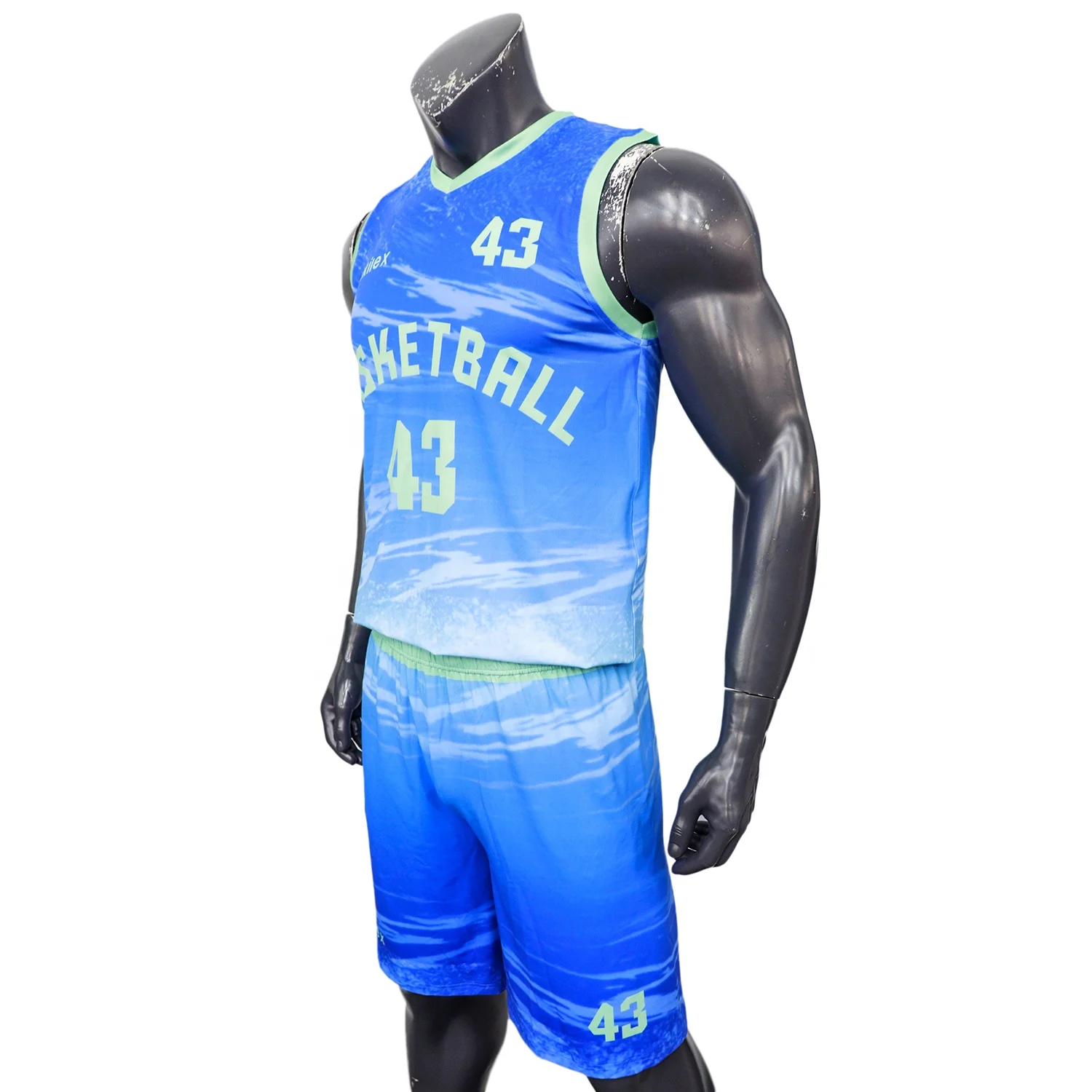 Custom basketball uniform MOQ 10pcs V neck rib collar full sublimation set basketball team uniform