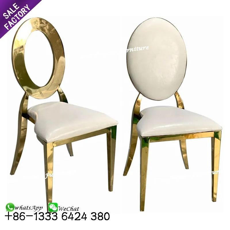 Wholesale hotel stackable stainless steel leather gold wedding banquet dining chairs for reception