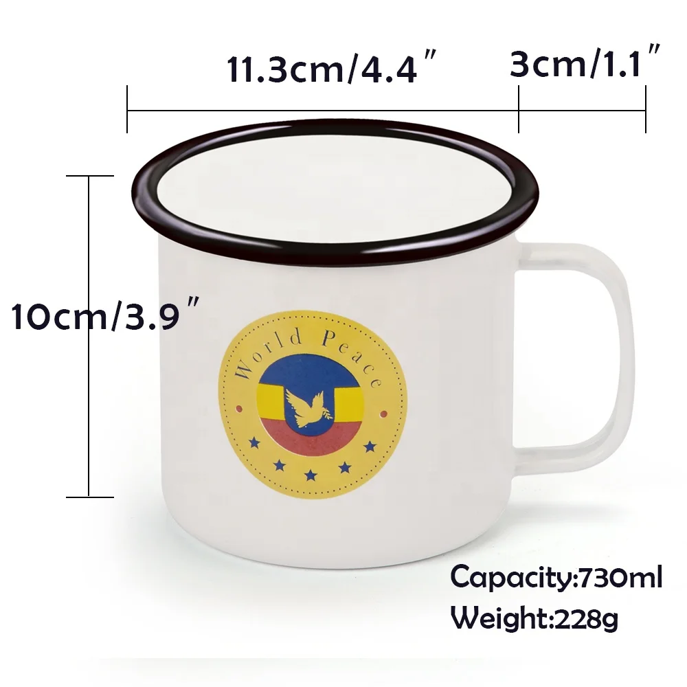 
DX Manufacturer OEM logo world peace bulk 240ml Enamel coffee mugs wholesale 