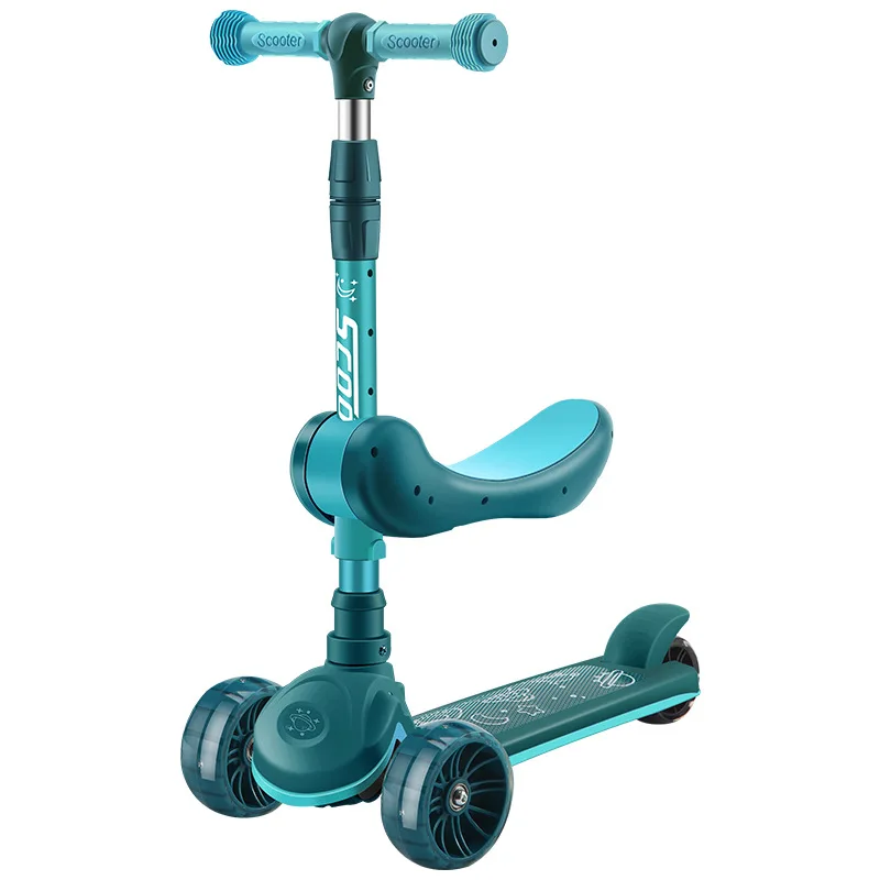 2 in 1 foldable kick scooters foot scooters 3 wheel scooter kids with light and music for 2-12 years old children