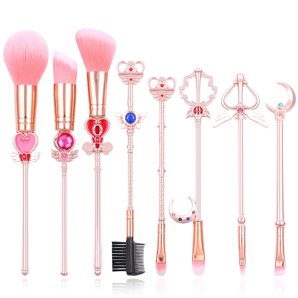 Amazon Hot Selling Rose Gold Anime Cartoon Metal 8pcs Synthetic Makeup Brush Set Cosmetic
