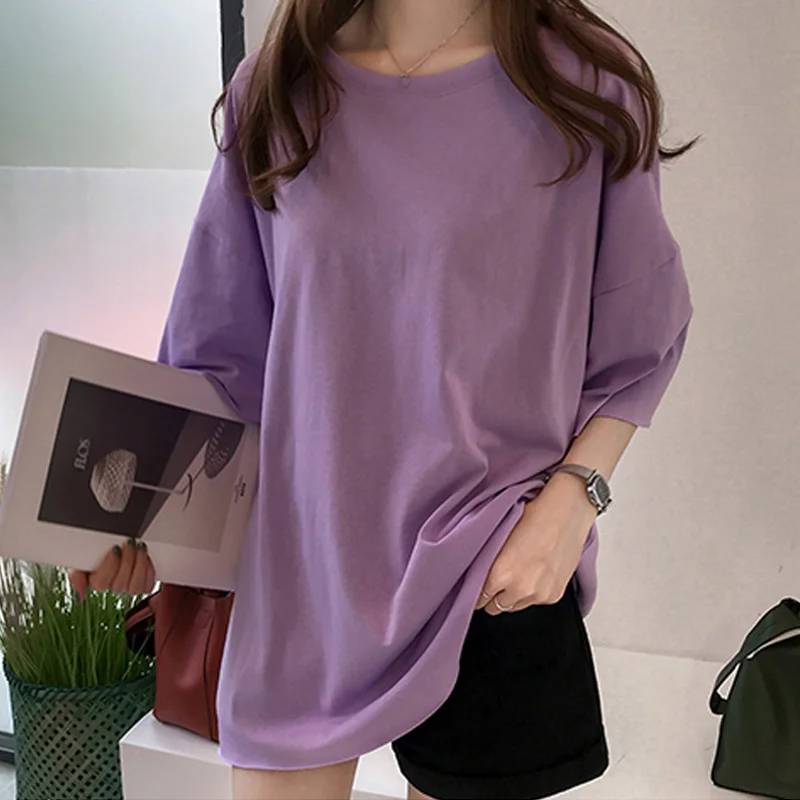 
Spring And Summer 2020 New Candy Solid Color Crew Neck T-Shirt Custom Oversize Collar Half Sleeve T-Shirt 