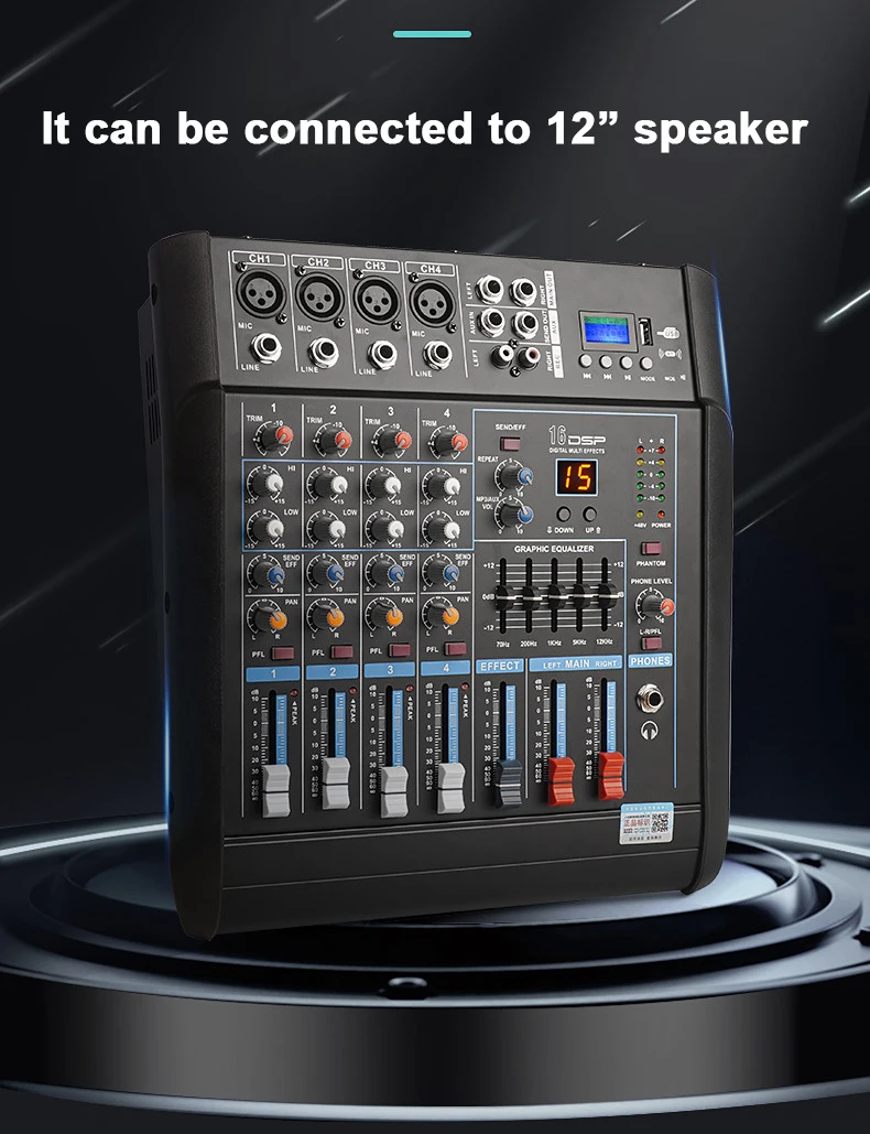 XTUGA LS04 Professional 250W Audio Power Amplifier With Rechargeable 2 Wireless Microphones 6 Channel powered audio mixer