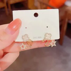 Elegant Delicate Gold Plated S925 Silver Needle Micro Zircon Four Leaf Clover Stud Earrings For Women Jewelry