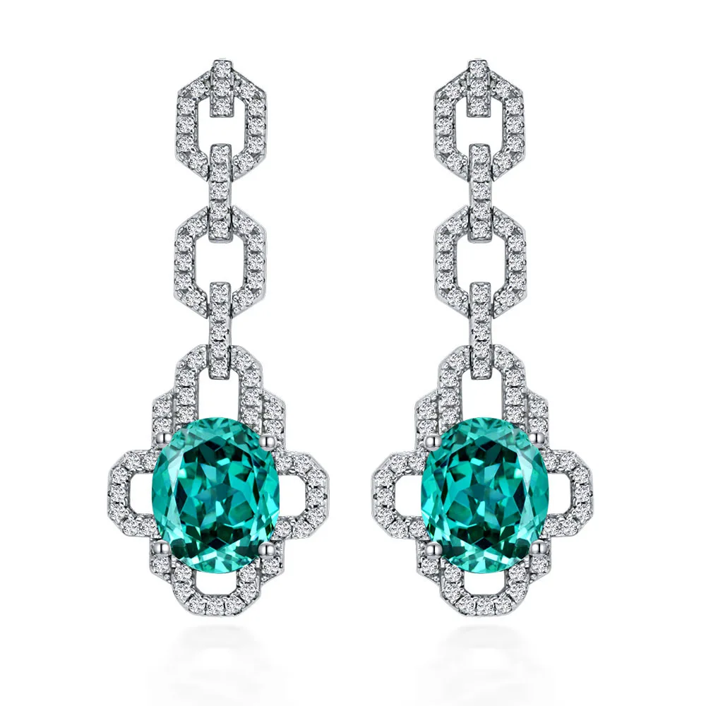 Hotest 925 Silver Jewelry Hoops Earrings Long Synthetic Paraiba Tourmaline Stone Stud Earrings Jewelry For Gift