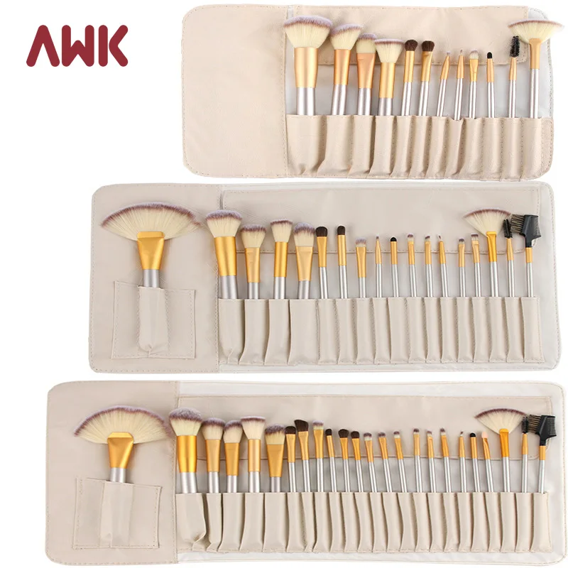 AWK Eco-friendly 12/18/24 PCS Design New Champagne Makeup Brushes Set 2023 Private Label Wholesale For Eye Shadow Foundation
