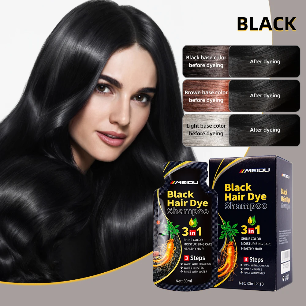 Hot sale best fast medium organic herbal sachet natural meidu 3 in 1 black hair dye shampoo for men