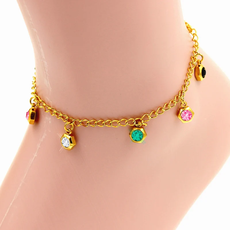 2016 hot sale foot jewelry gold plated indian anklets with rhinestone and five-pointed star