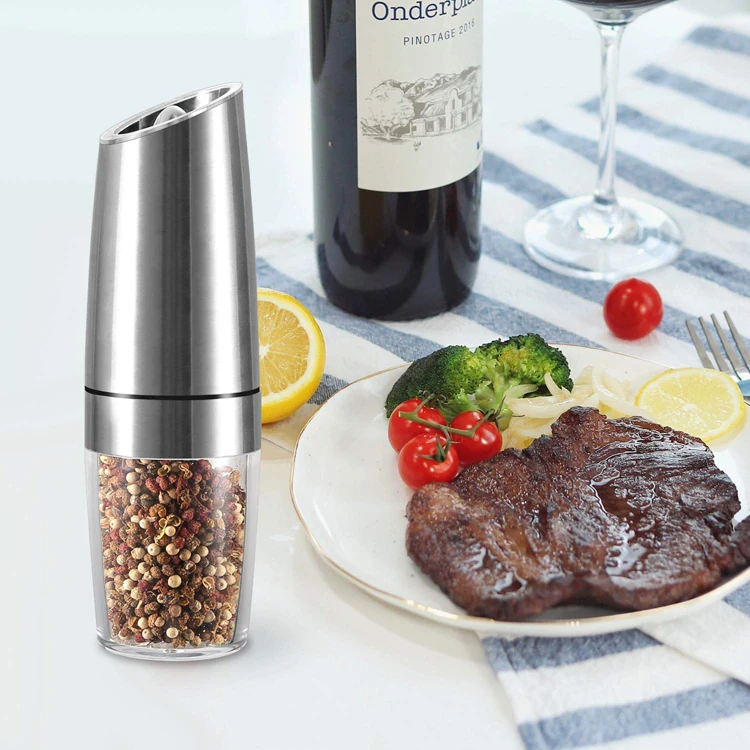 
Household Portable Kitchenware Automatic Pepper Or Salt Grinder With Blue Light Stainless Steel Transparent Visible grinder 