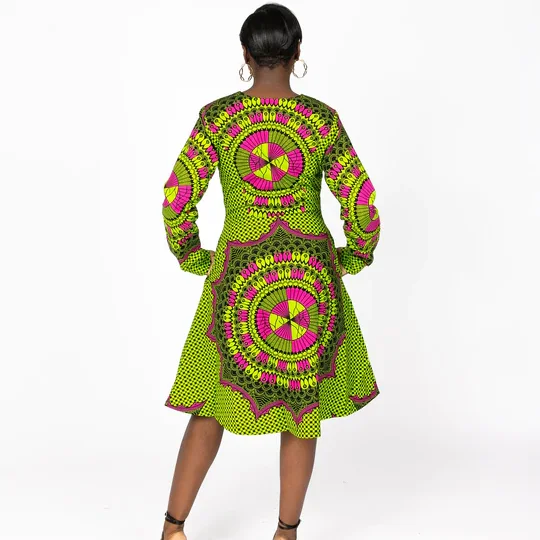 Платье-жакет с Африканским принтом, платье из 100% хлопка с круглым вырезом и длинными рукавами, ТРАПЕЦИЕВИДНОЕ ПЛАТЬЕ-жакет