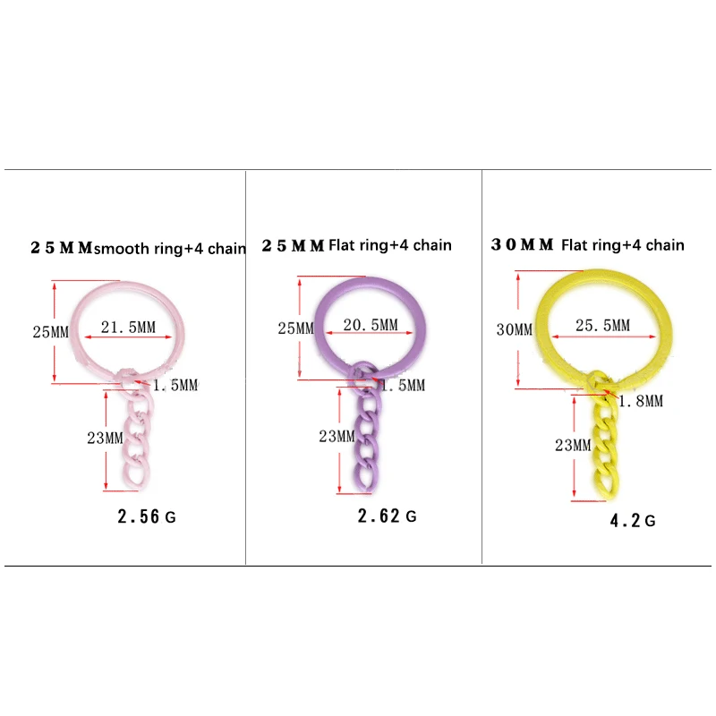 25mm/30mm Factory Wholesale Key Chain Pink Blue Green Color Baking Paint Key Link Hanging 4 Chain Links