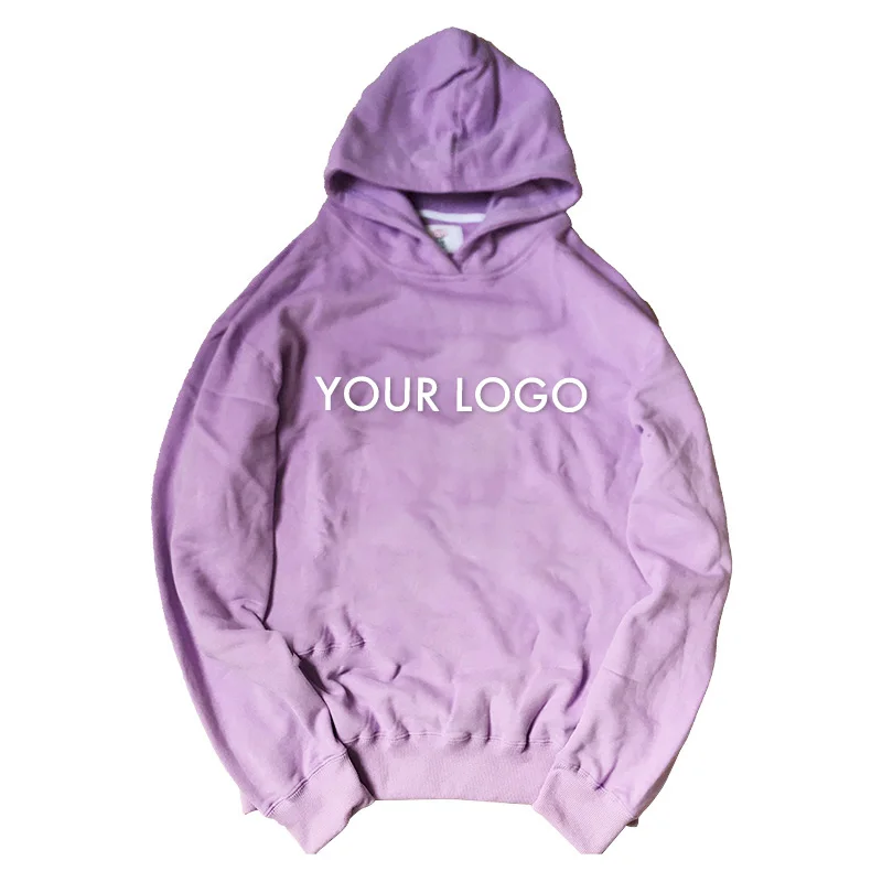 Wholesale Streetwear Puff Printing No String Cut Edge Hoodies Custom Logo 100% Cotton Raw Hem Hoodie For Men
