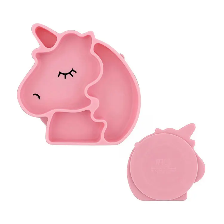 Не содержит Бисфенол А Единорог ужин столовых приборов для детей ясельного возраста детская посуда разделены силиконовая бутылочка кормления ребенка пластина