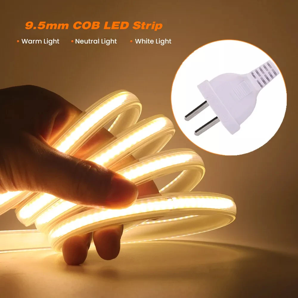 100 meters per roll Super Bright 220V/110V Flexible Strip Ra80 3000K/4000K/6000K Outdoor Waterproof COB LED Strips