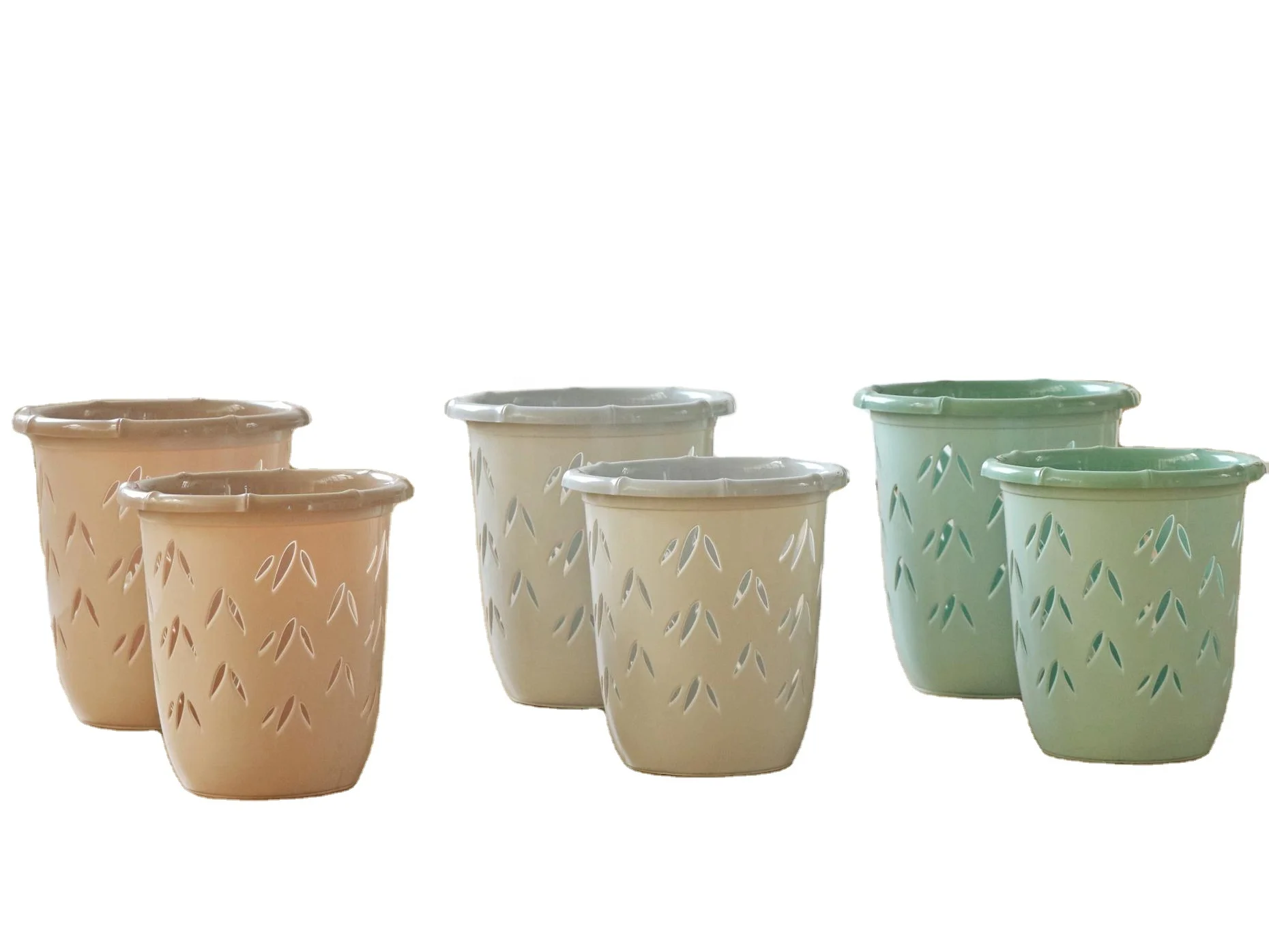 Good Quality Smooth Surface Plastic Waste Basket Bamboo Leaf Appearance Waste Paper Basket