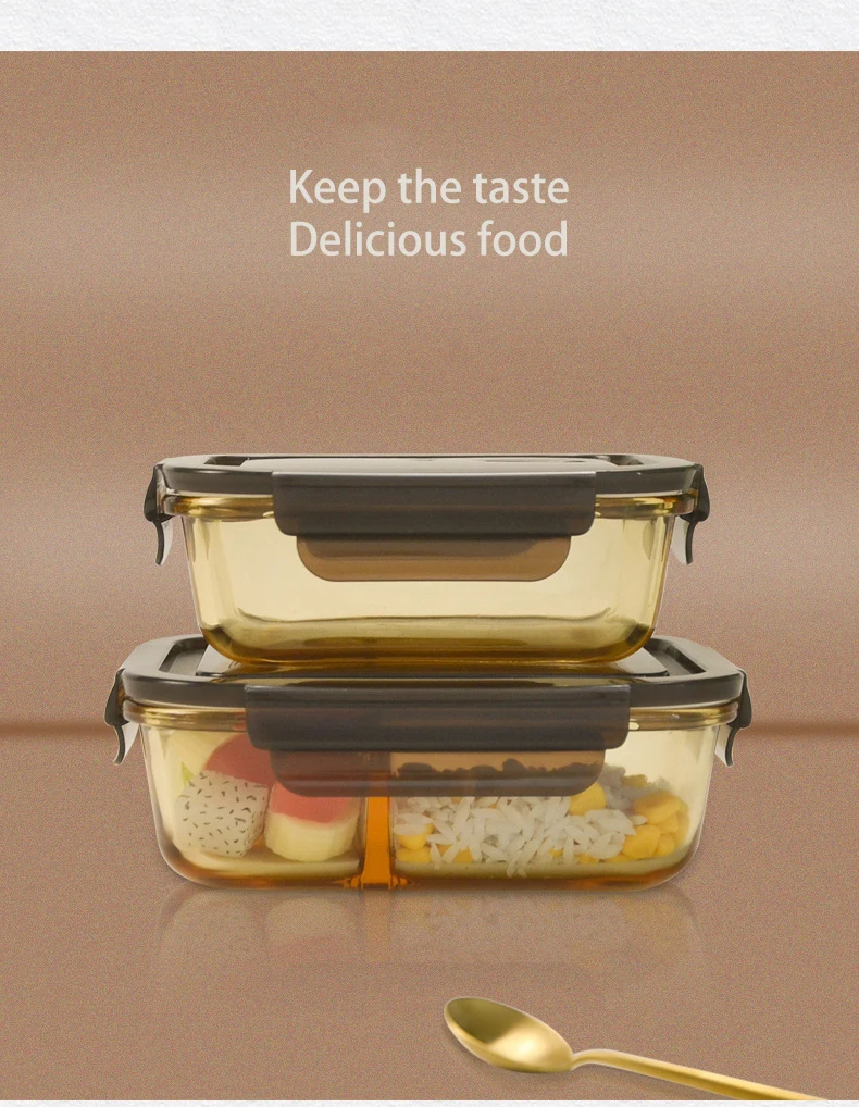 High Borosilicate Glass Amber bento box microwave refrigerator can be divided into square crisper box Food Storage Jar
