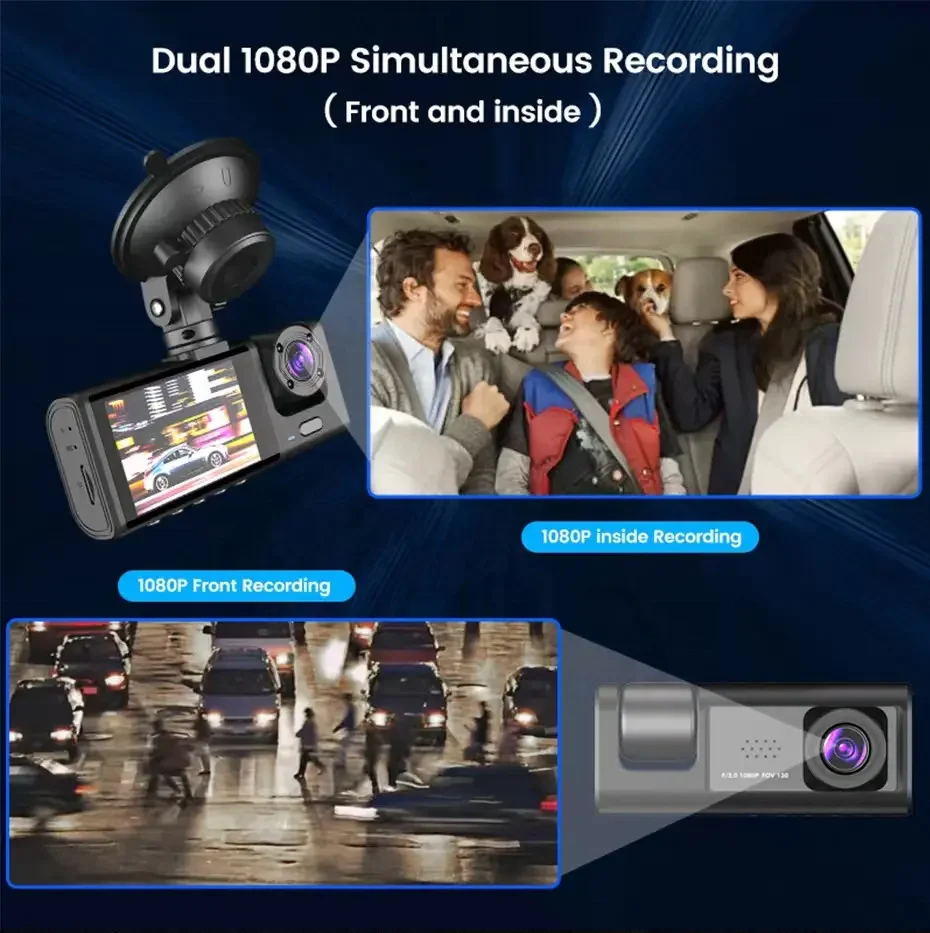 2 0 дюймов 3-объективный Автомобильный видеорегистратор Full HD 1080P 170 градусов широкоугольный черный ящик для автомобильного видеорегистратора Заводская Автомобильная камера с 3 объективами