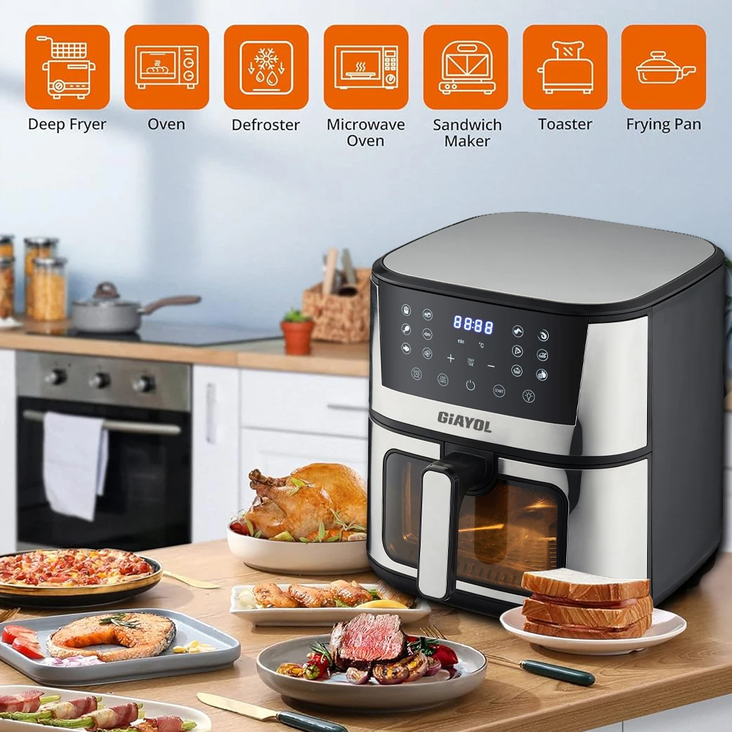 1800W most popular 8L visible factory price good quality window air fryer wifi control digital stainless steel air fryer