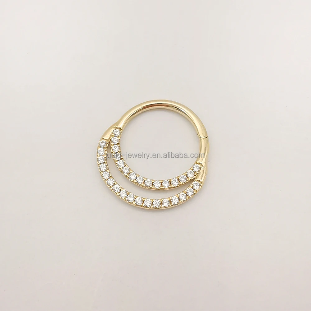 14k Solid Yellow Gold Piercing Jewelry Hoop Zircon Nose Rings Cute Design Fine Jewelry