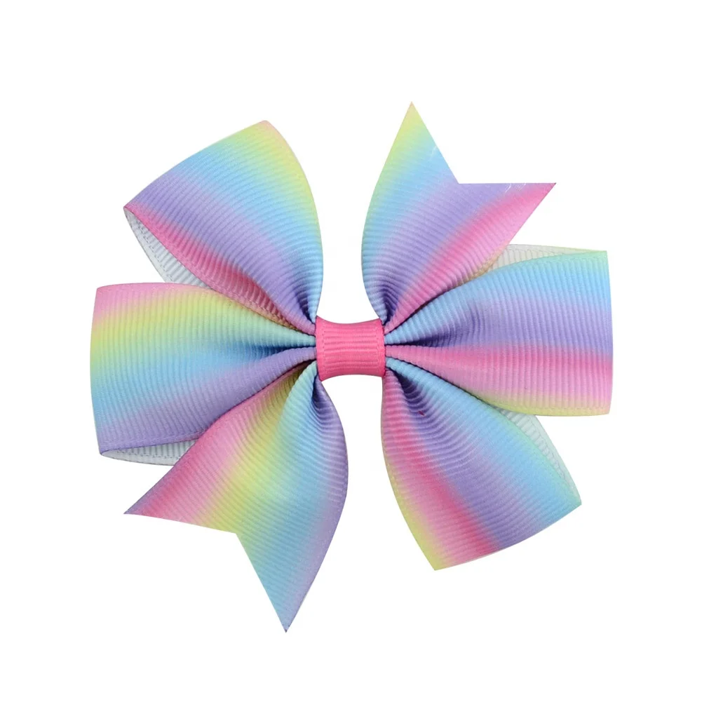 E-Magic High quality Custom eco-friendly 3.15 inches Grosgrain Multi-color ribbon bow with alligator clip for sweet girls