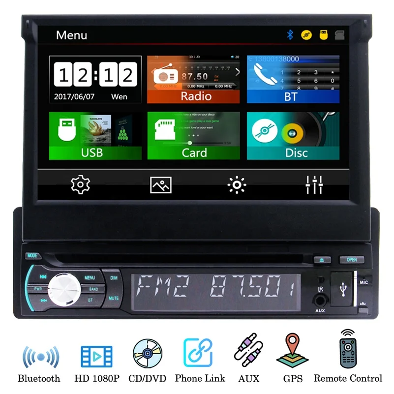 1 Din универсальный 7 дюймов Автомобильный DVD плеер GPS с откиньте экран Съемная панель Поддержка FM AM RDS USB/TF cam-в