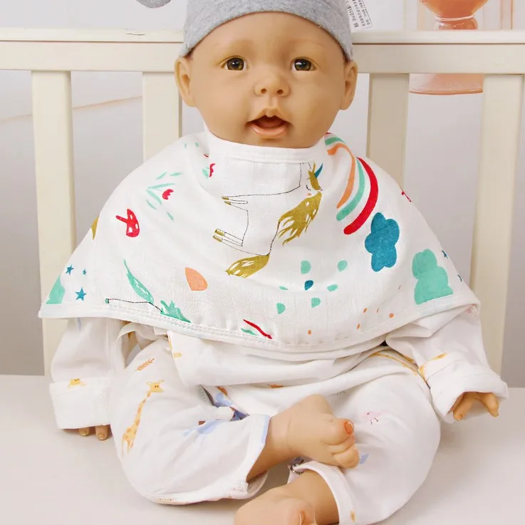 
Amazon hot selling Wholesale Ultra Soft Baby Burpy Bib Muslin Burp Cloth Bamboo Cotton 6Layers Bibs 