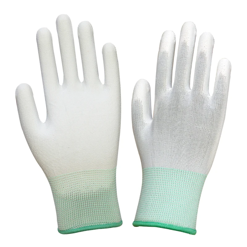 Nylon Seaml Waterproof PU Inspection Gloves XL Size Dust-Free Assembly Safety Work Gloves Painters White PU Palm-Coated Gloves