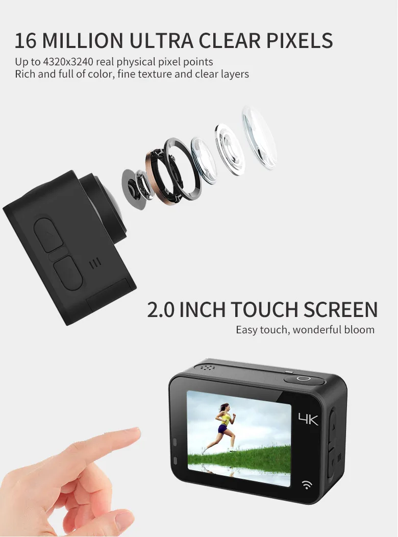 Оптовая продажа с фабрики Icatch V39 2 0 дюймовый экран реальная 4K 60fps 170 градусов Wi-Fi EIS Водонепроницаемая 30 м видеокамера для пеших