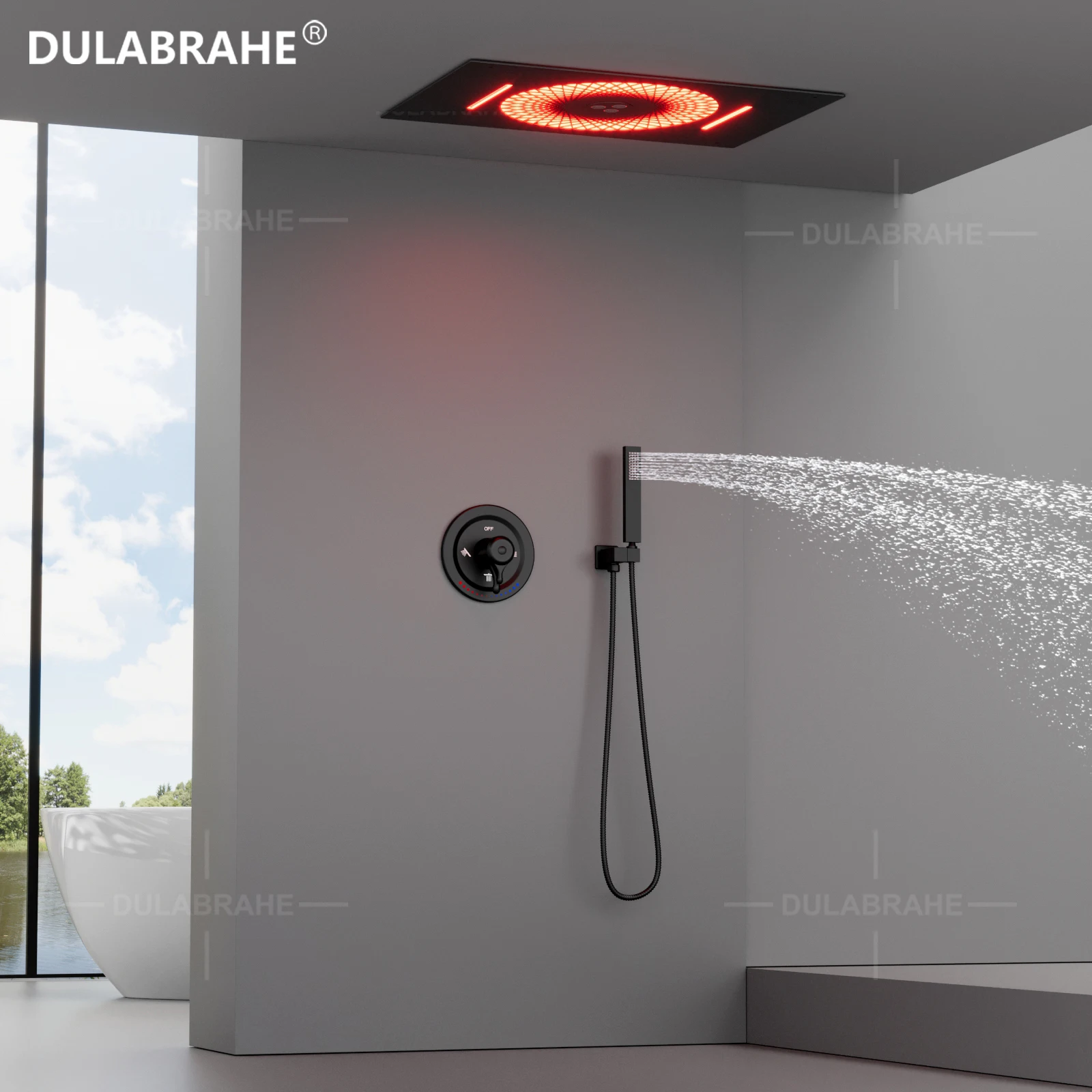 DULABRAHE 2024 новый роскошный 3 функции матовый черный смеситель для душа светодиодный холодный и горячий душ набор с музыкой