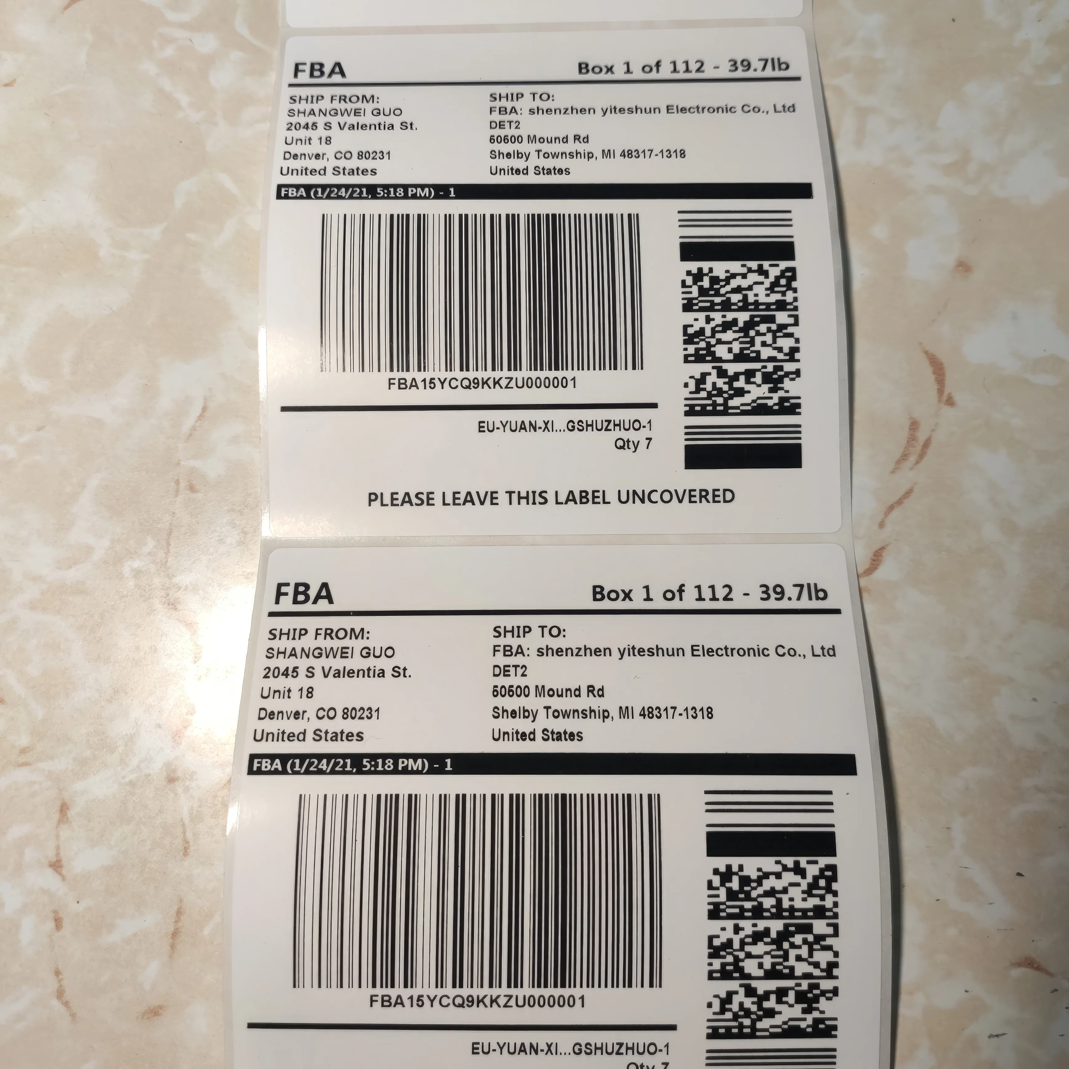 Outer box box mark sku sticker warehouse barcode serial number label printing