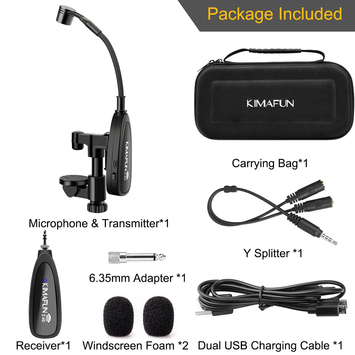 KIMAFUN Wireless violin microphone 2.4G wireless musical instrument accessories microphone system for classic violin