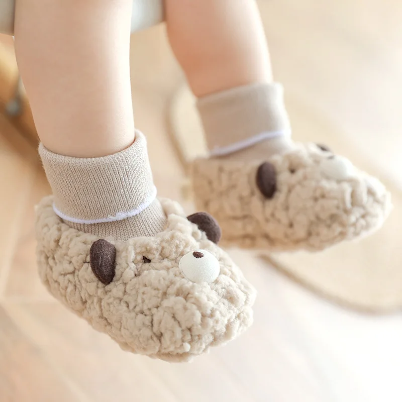Animal Tiger Baby Shoes Sock Soft Non-slip Kids Floor Fuzzy Cotton Coral Fleece Comfortable Socks