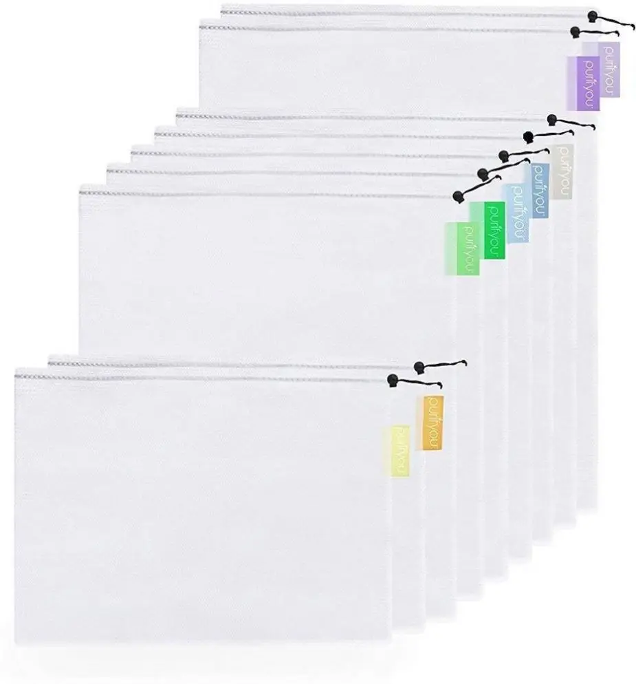 Premium Recycled Polyester Mesh Produce Bags Double-Stitched Strength with Tare Weight on Tags
