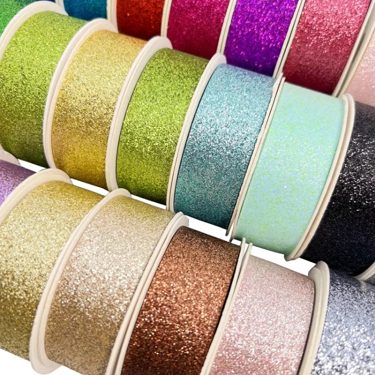 Polyester Manufacturer Christmas Sparkle Craft Gift Glitter Satin Ribbon For Party Decor
