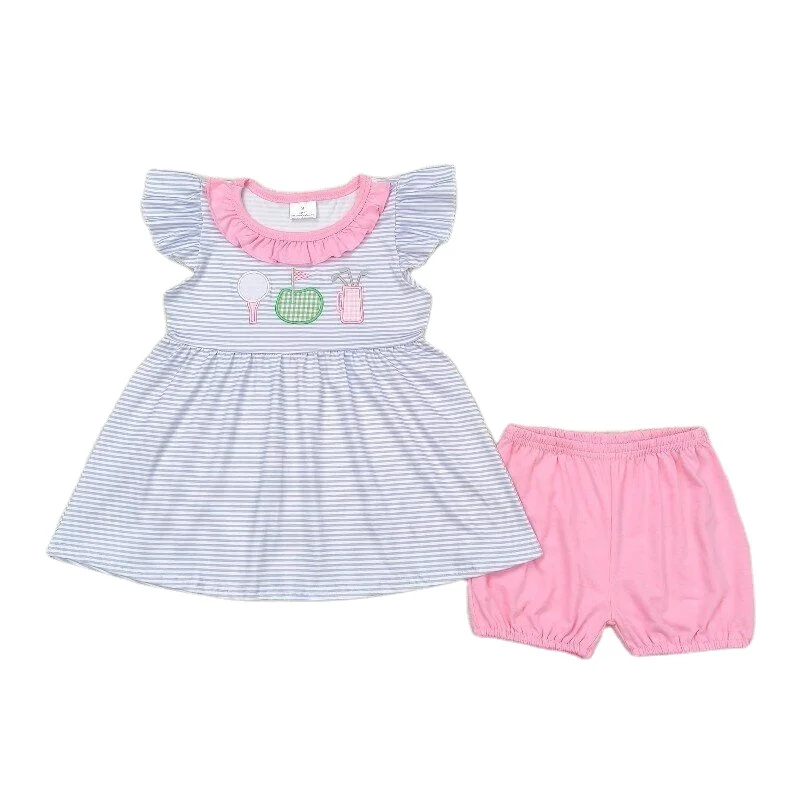 Toddler girls pink golf Clothes Baby Short Sleeves Top cotton shorts Kids Clothing Wholesale boutique summer sets hot sale