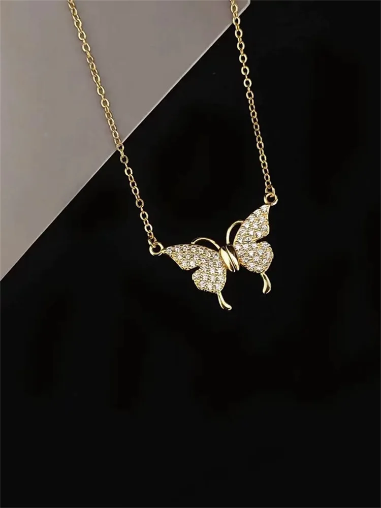 2023 New Elegant Real 18k Gold Plated Micro Insert  Full Zircon Stone Butterfly Pendant Magnetic Friend Necklace For Women