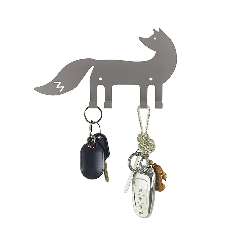 Metal Key Hanger Wall Decorative Fox Key Rack Organizer Self Adhesive Keychain Holder with 4 Key Hooks