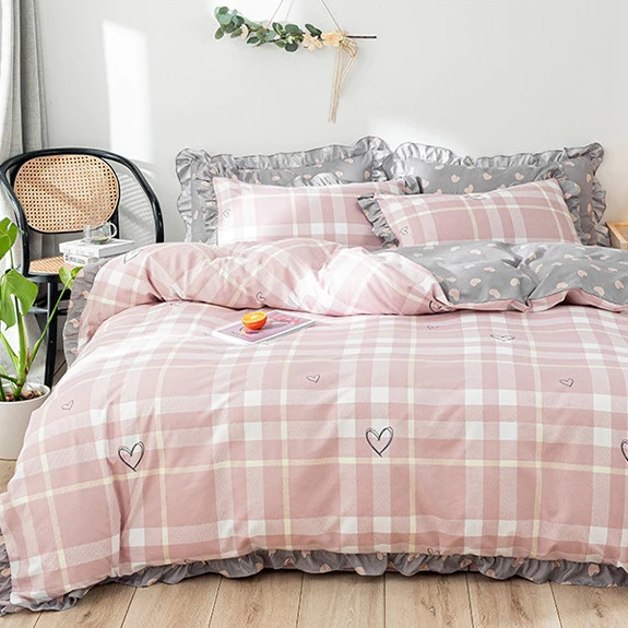 The factory is wholesale Small Heart Printing 4pcs Quilt Cover  duvet cover bedding set 100% cotton bed sets  bedding set