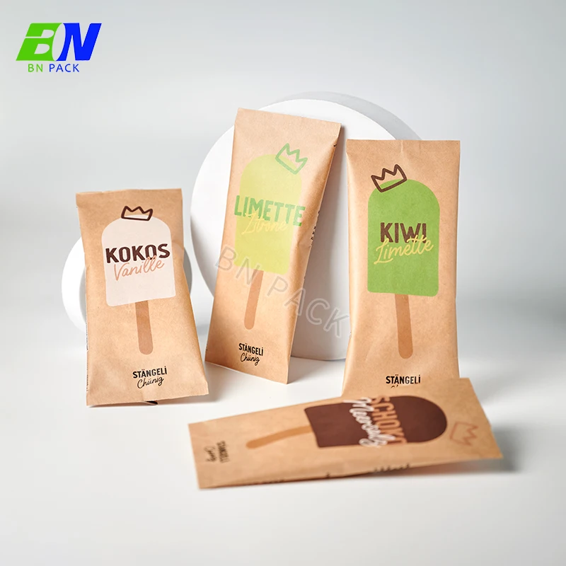 Biodegradable Empaque Para Helados Colorful Printed Back Heat Seal Kraft Paper Packing Ice Candy Cream Packaging Popsicle Bag