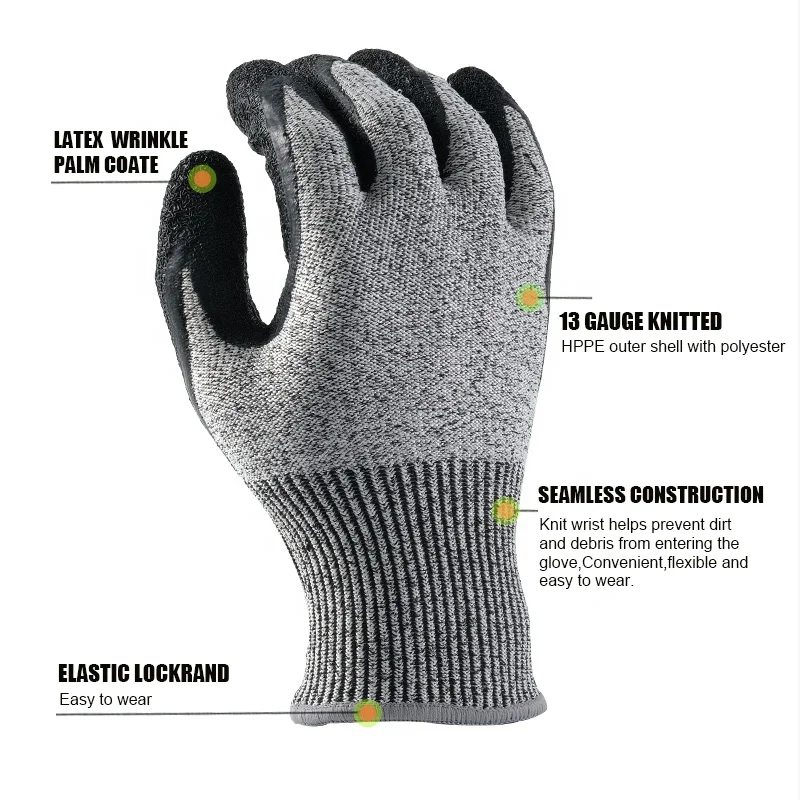 CE en388 Level C Nitrile Coated Gloves Anti-Cutting Resistant Safety Work Gloves Level 5 For Construction