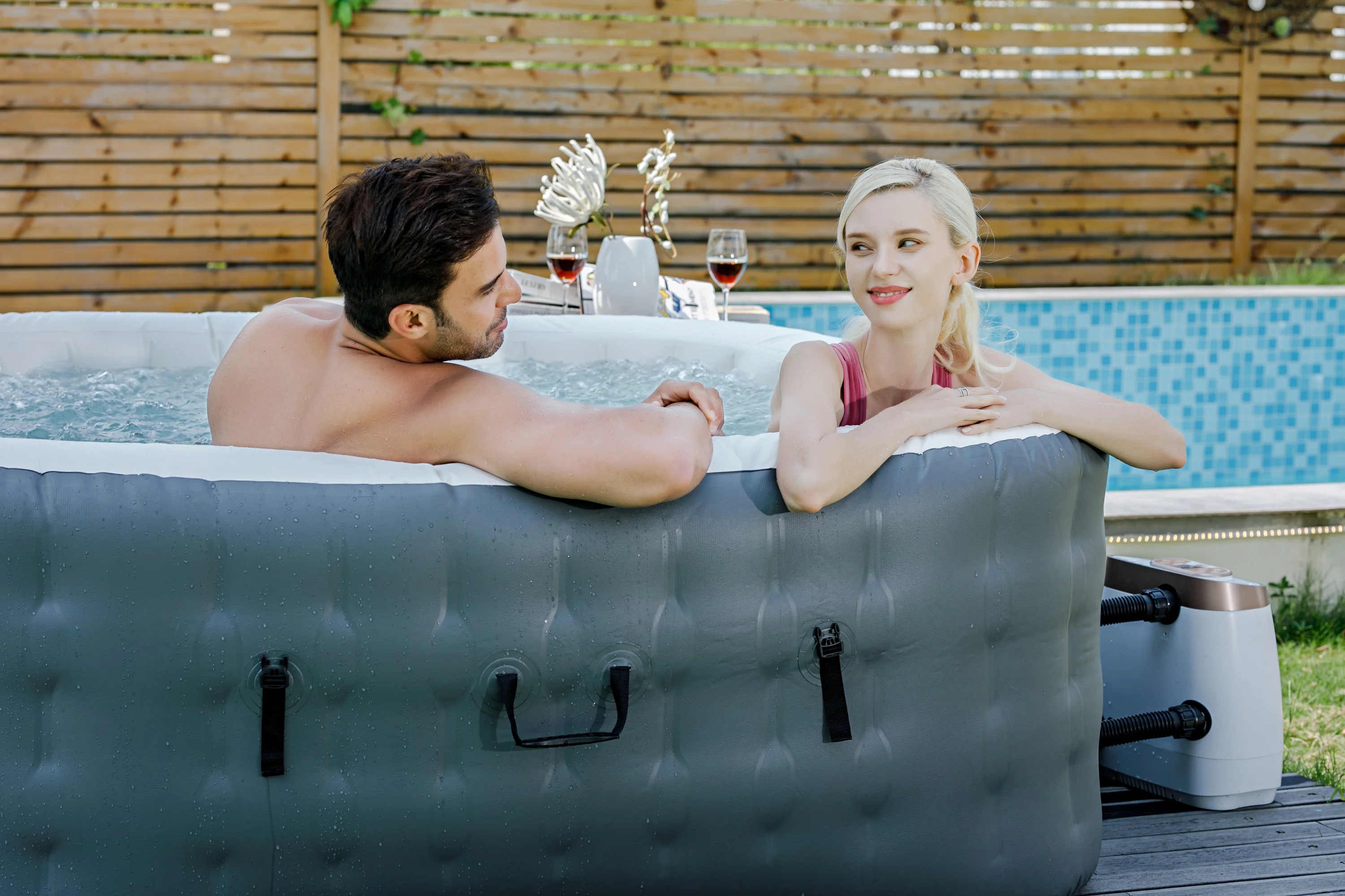 ME20024EU-M 4-6 человек заказное портативное квадратной формы с подогревом насос гидромассажная Ванна ленивый надувной бассейн спа в пузырчатую пленку, струй