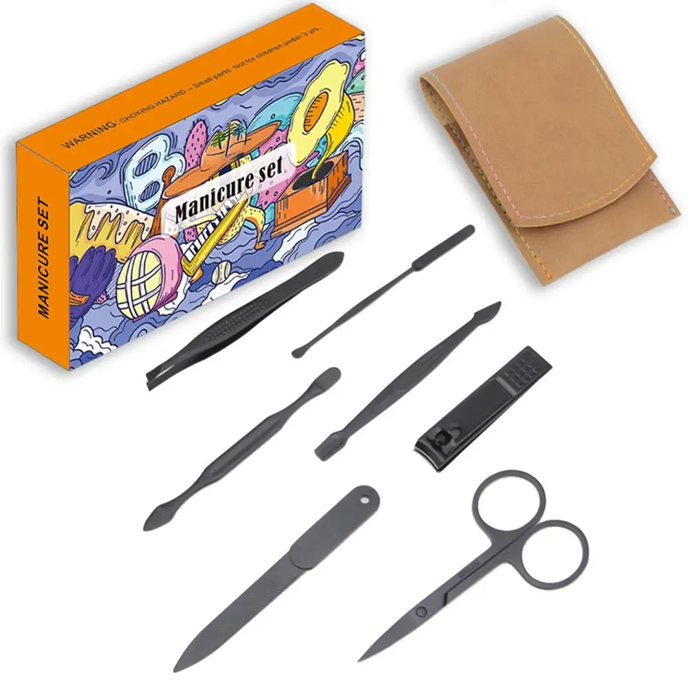 Professional Manicure Set Leather Beauty Tools 7 Pcs Manicure Set Black Stainless Steel Gift Luxury Men Pedicure Manicure Set