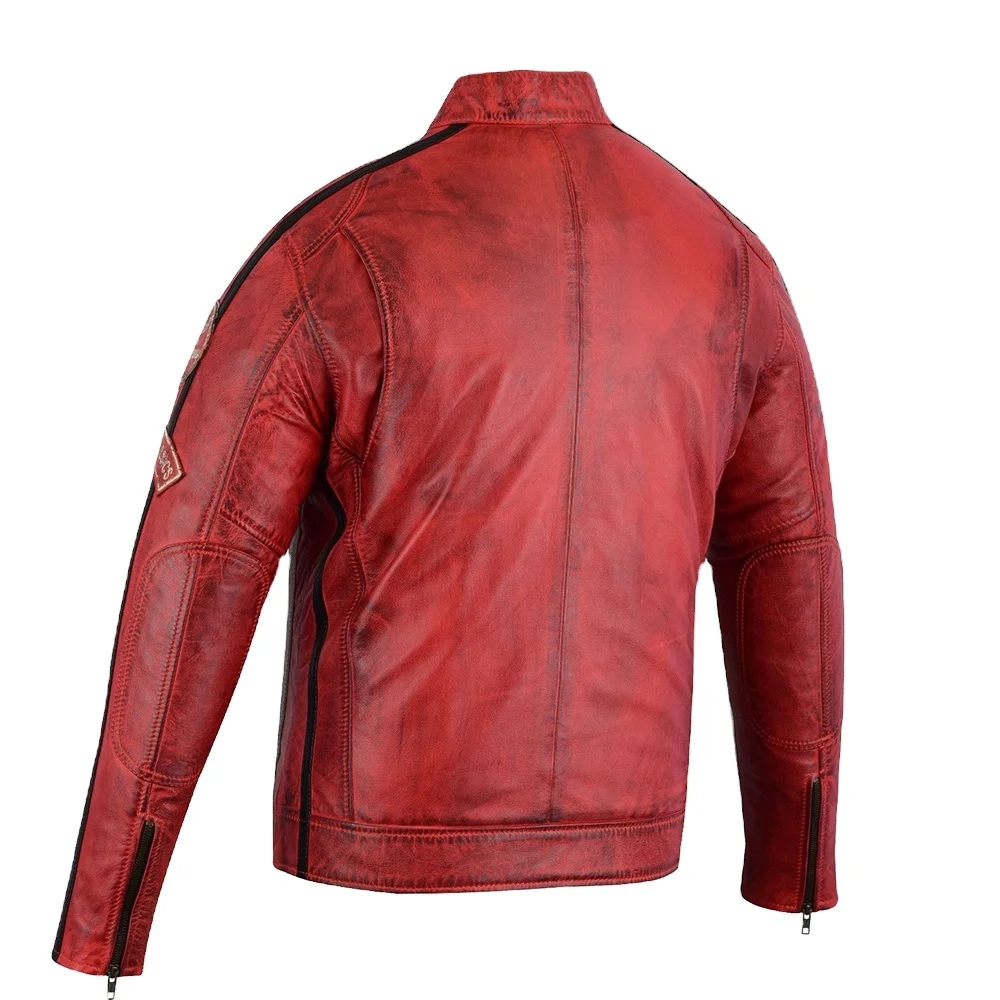 Custom Made Men Red Leather Jackets Motorcycle Biking Cafe Racer Vintage Motorcycle Biker
