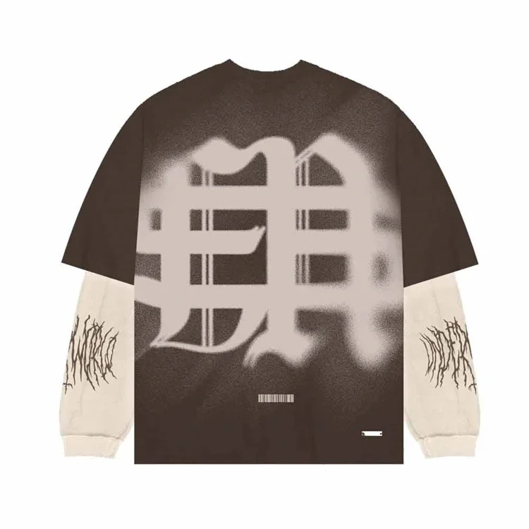 Washed Tee Heavy Weight Tshirt Dtg Black Oversized T-Shirt Graphic Acid Wash Vintage Custom double layer sleeve tee shirts