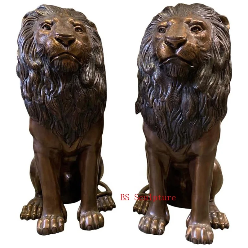 Life Size Metal Sitting Lion Casting Bronze Lion Outdoor Garden Sculpture