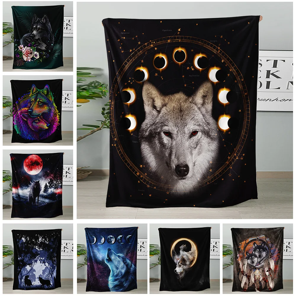 Bohemian moon wolf  custom blanket china factory super soft polyester blanket