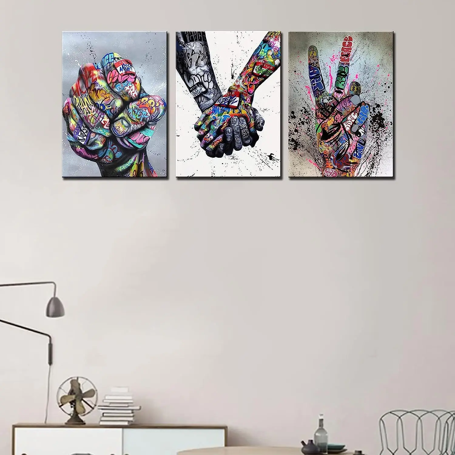 Banksy кулак Вдохновляющие пальцы классические картины уличного искусства красочные граффити настенные 3 шт. Постер и принты