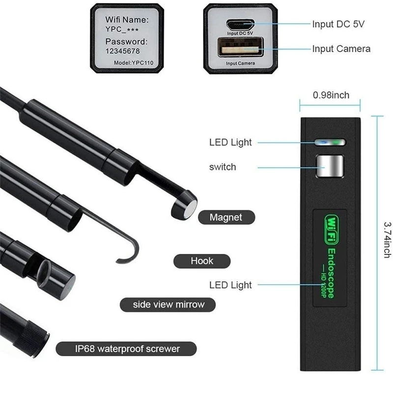  2021 Новый F150 эндоскоп с Wi-Fi 8 мм Цифровой Эндоскоп камера 2.0MP 1200P бороскоп Инспекционная змеевидная 3 5 м