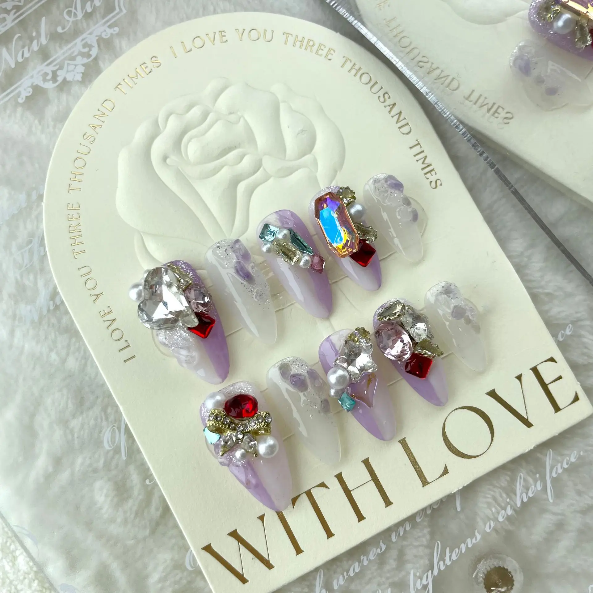 Design #807 #809 New Handmade Crystal Purple Square Press On Manicure Pregnant Women Available Sticker Nail Tips Fingernails