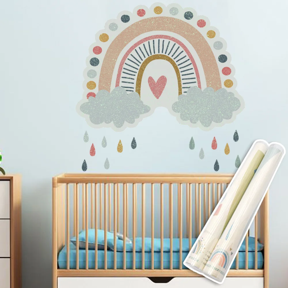 Cute Rainbow Raindrop Decal 3d Rainbow Rain Decor Wall Stickers for Classroom Watercolor Vinyl Rainbow Wall Sticker